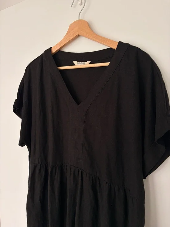 BRIGGS NEW YORK BLACK LINEN RAYON DOLMAN SLEEVE V-NECK CASUAL DRESS, LARGE - Picture 4 of 11